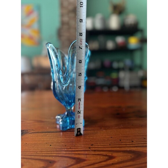 Vintage MCM Aqua Blue Swung Pedestal Vase 7.5 Inches In The Style Of Viking - Picture 8 of 9